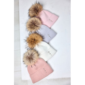 Шапка Тіна СІРИЙ (меринос/єнот) зима