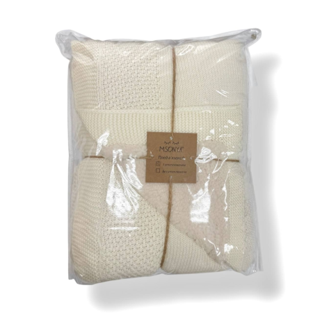 Плед Рогожка-Тедді New айворі (в'язка на махрі) 100х80 см