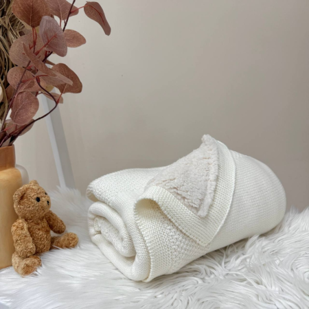 Плед Рогожка-Тедді New айворі (в'язка на махрі) 100х80 см