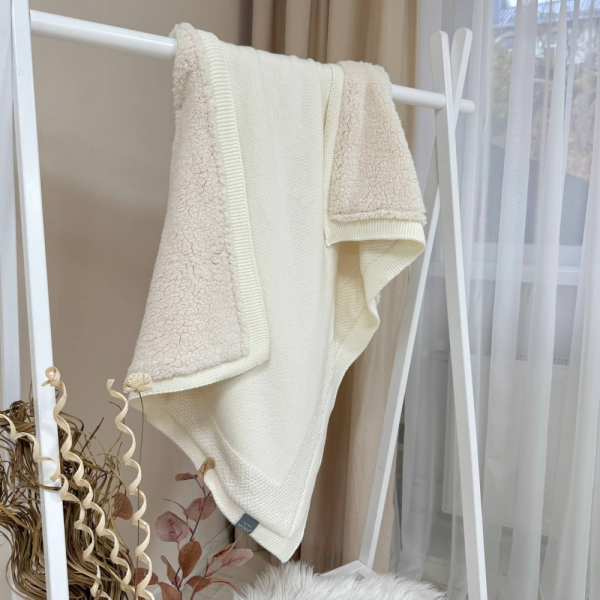 Плед Рогожка-Тедді New айворі (в'язка на махрі) 100х80 см