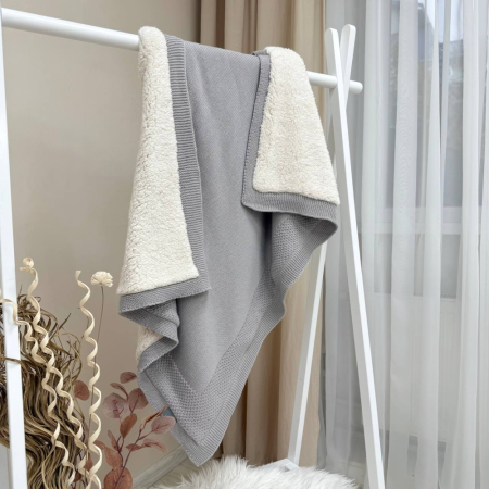 Плед Рогожка-Тедді New сірий (в'язка на махрі) 100х80 см