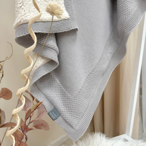 Плед Рогожка-Тедді New сірий (в'язка на махрі) 100х80 см 2