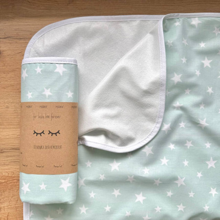 Непромокаюча пелюшка Зірки білі на м'яті (50 на 80 см)