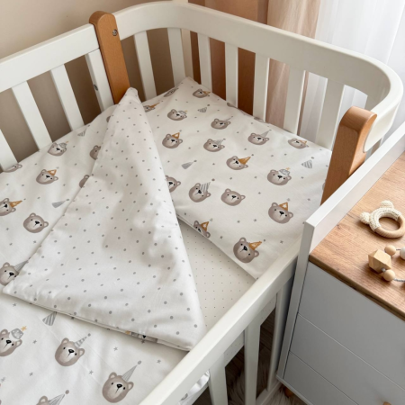 Змінна постіль - Ведмедики в ковпачках сірі (3 пр.) "Baby Mix"