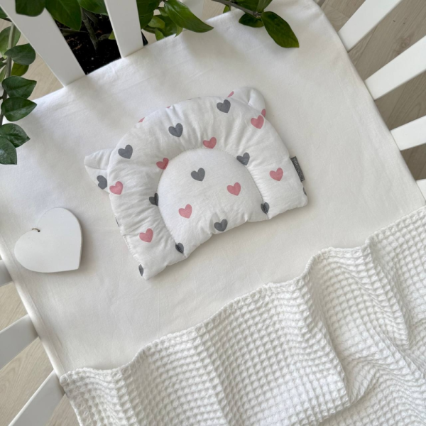 Подушка "Сердца серо-пудровые" с ушками, ортопедическая