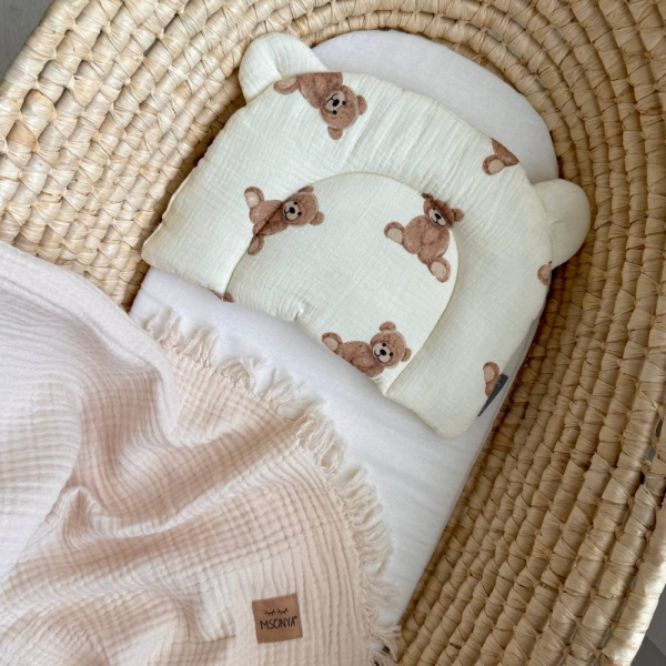 Подушка Ведмедики (муслін) з вушками анатомічна