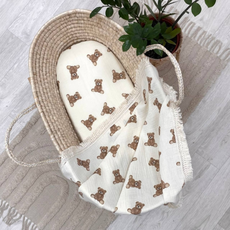 Простинка Ведмедики/молоко муслінова в коляску (на резинці)