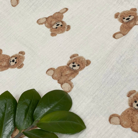 Простинка Ведмедики/молоко муслінова в коляску (на резинці)