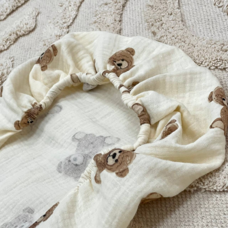 Простинка Ведмедики/молоко муслінова в коляску (на резинці)