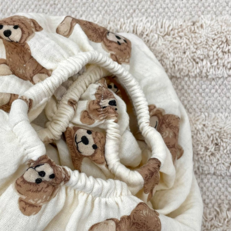 Простинка Ведмедики/молоко муслінова в коляску (на резинці)