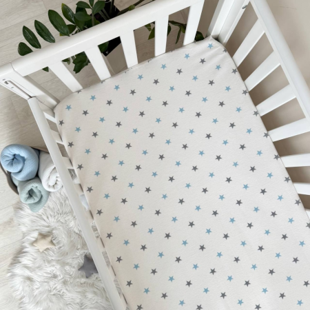 Простынь фланель "Зірка сіро-блакитна" (на резинке) 60х120см