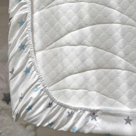 Простынь фланель "Зірка сіро-блакитна" (на резинке) 60х120см