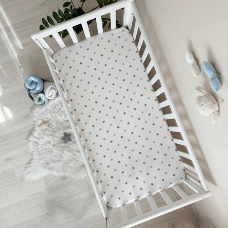 Простынь фланель "Зірка сіро-блакитна" (на резинке) 60х120см