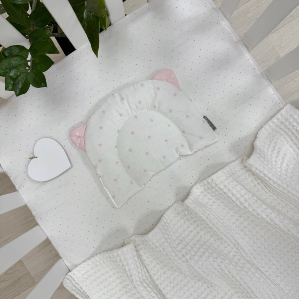 Подушка "Зірка рожева на білому" з вушками анатомічна