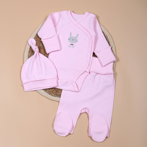 Комплект 433-106 Зайка рожевий (боді, повзунки, шапочка)