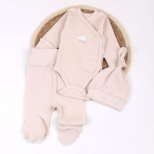 Комплект 433-106 Хмаринка беж (боді, повзуни, шапочка)