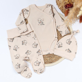 Комплект 433-118 Зайченя беж (боді, повзуни, шапочка), інтерлок