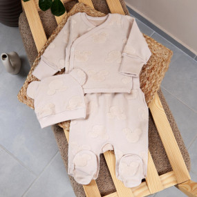 Комплект 1042-934 Mickey беж (льоля, повзуни, шапочка), інтерлок