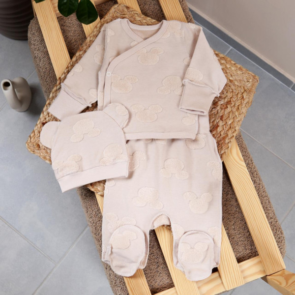 Комплект 1042-934 Mickey беж (льоля, повзуни, шапочка), інтерлок