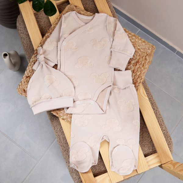 Комплект 433-934 Mickey беж (боді, повзуни, шапочка), інтерлок