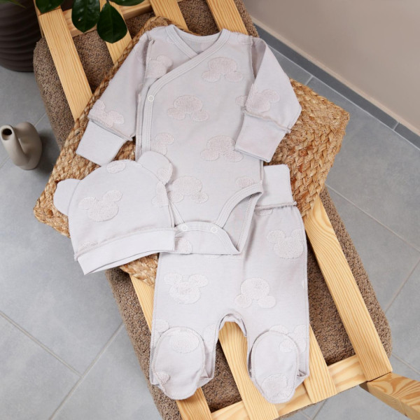 Комплект 561-934 Mickey сірий (боді, повзуни, шапочка), інтерлок