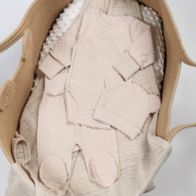 Комплект 561-934 Горох беж (боді, повзуни, шапочка), інтерлок