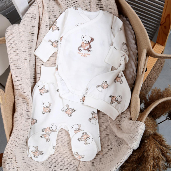 Комплект 433-129 Ведмедик молоко (боді, повзунки, шапочка)