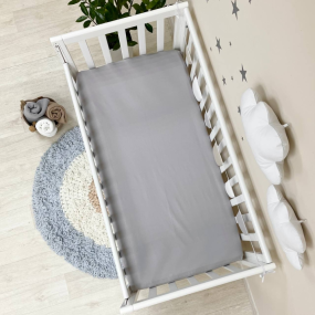 Простынь на резинке серая (поплин) 60х120см