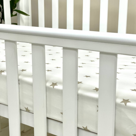 Простынь на резинке "Звезда" беж на белом (поплин) 60х120см