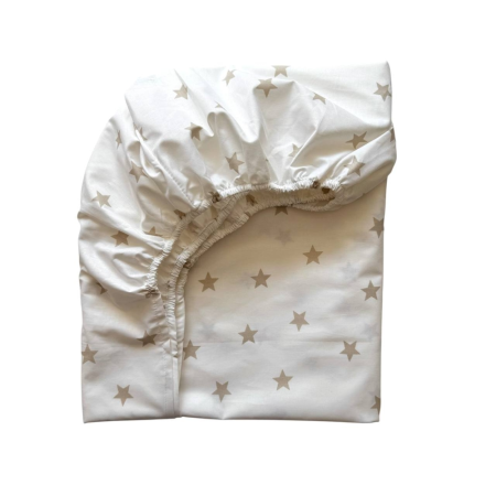 Простынь на резинке "Звезда" беж на белом (поплин) 60х120см