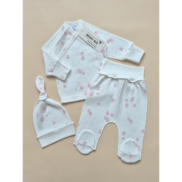 Комплект 13088 "Полуничка" (льоля, повзунки, шапочка), рубчик