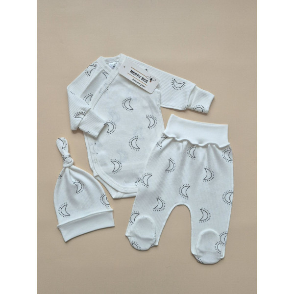 Комплект 13090 "Місяць" (боді, повзунки, шапочка), рубчик