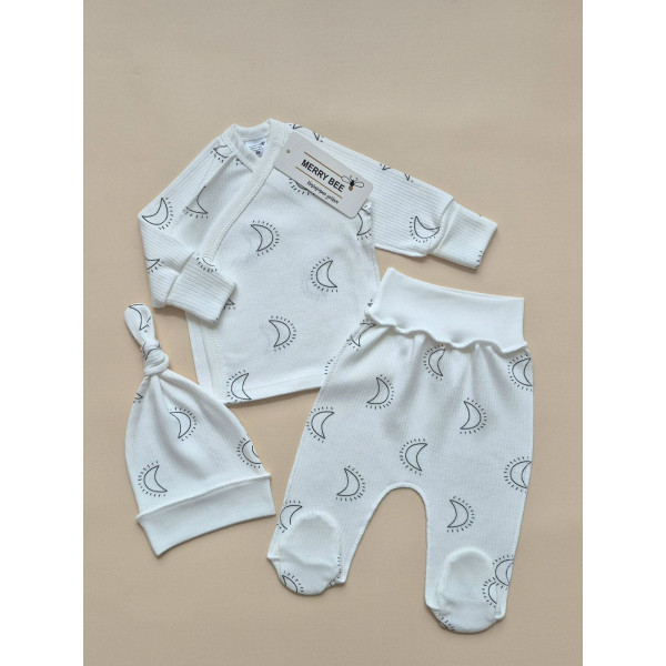 Комплект 13091 "Місяць" (льоля, повзунки, шапочка), рубчик