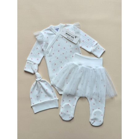 Комплект 13093 "Ніжність" (боді, повзунки, шапочка), рубчик