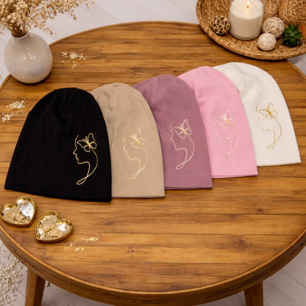 Шапка легка УРСУЛА молоко (подвійний бавовняний трикотаж)