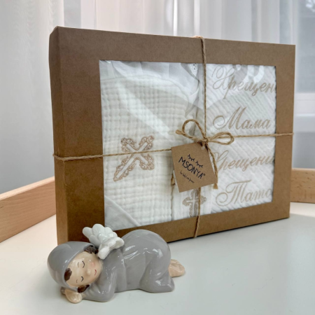 Набір для хрещення Елеганс муслін (крижма, серветки, мішечок)
