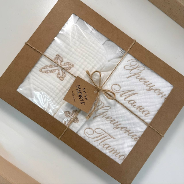 Набір для хрещення Елеганс муслін (крижма, серветки, мішечок)