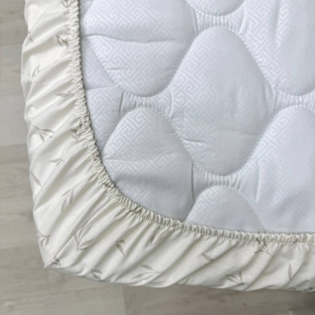 Простынь на резинке "Листочки беж" (поплин) 60х120см