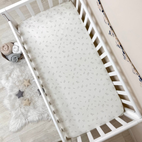 Простынь на резинке "Листочки беж" (поплин) 60х120см 2