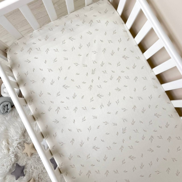 Простирадло на резинці "Листочки беж" (поплін) 60х120см