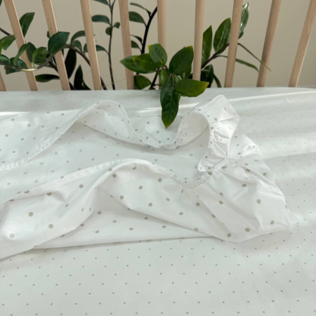 Простинка Горох беж/білий в коляску (на резинці) 45х80см