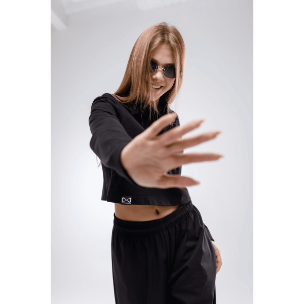 Кроп-поло МАРТІ чорний (лакоста піке) ТМ NEWGEN