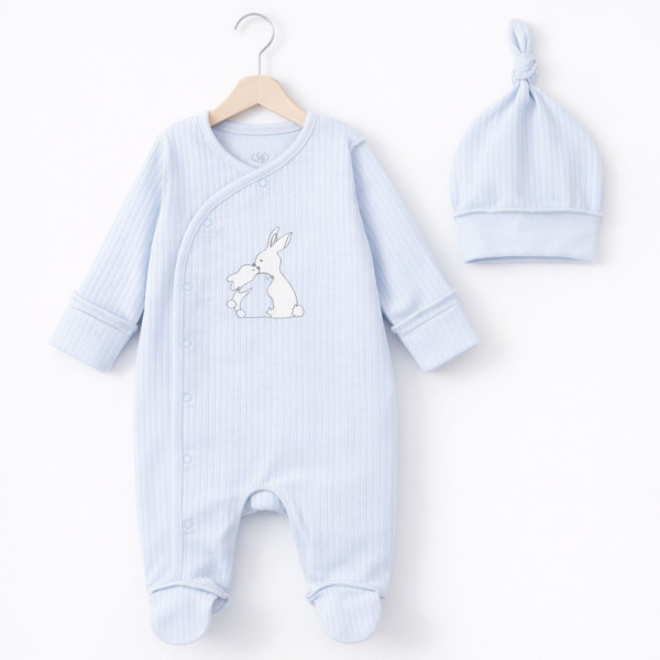 Комплект 130-106 блакитний (чоловічок, шапочка), рубчик