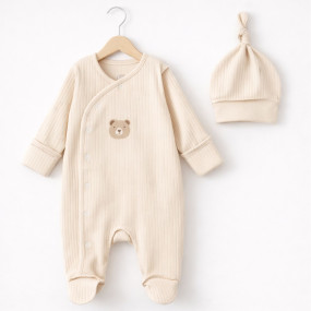 Комплект 130-106 беж (чоловічок, шапочка), рубчик