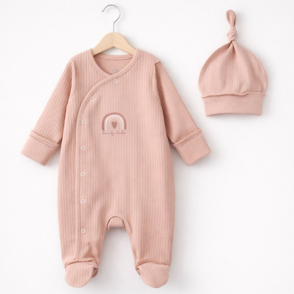 Комплект 130-106 пудра (чоловічок, шапочка), рубчик