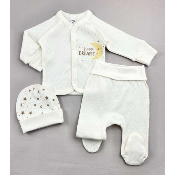 Комплект 051605 "Місяць" молоко (ажурна бавовна) з шапкою