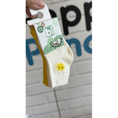 Шкарпетки 68384 жовті/молоко - 2 пари (0/6 міс) BiBaby бамбук