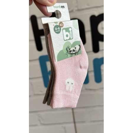 Шкарпетки 68384 рожеві/сірі - 2 пари (0/6 міс) BiBaby бамбук