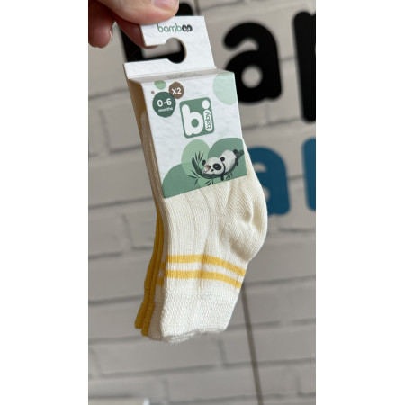 Шкарпетки 68386 жовті/молоко - 2 пари (0/6 міс) BiBaby бамбук