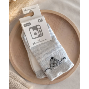 Шкарпетки 68162 молоко/сірі - 2 пари (0/6 міс) BiBaby бавовна